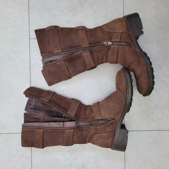 Born Leather Brown Suede Tall Moto Strap Tessa Buckle Boots Size 6 - Picture 7 of 7